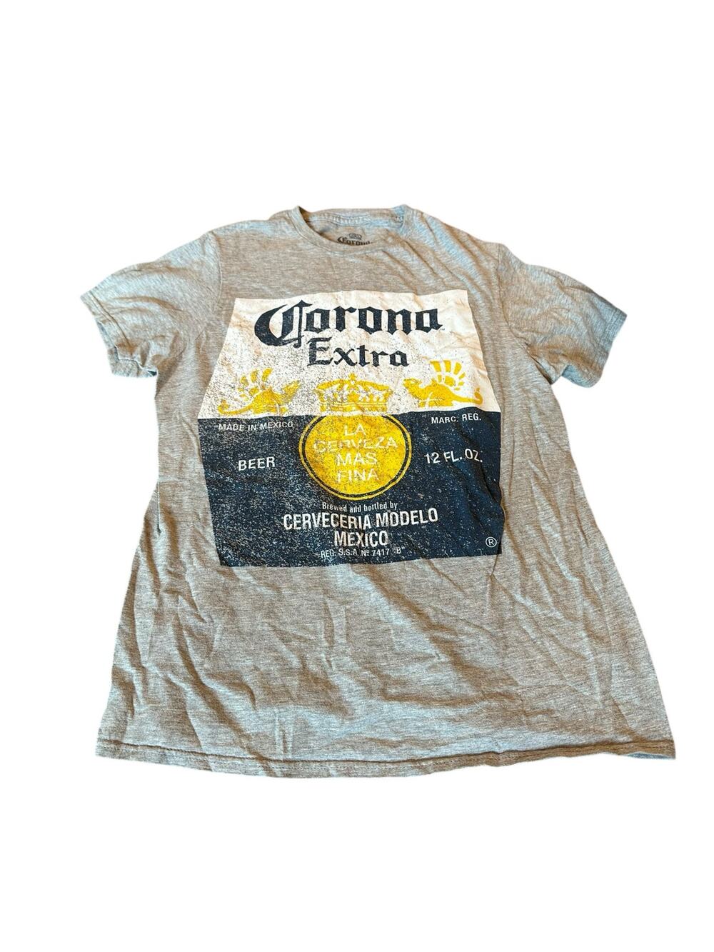 Corona Extra Beer Gray Graphic Short Sleeve Crew Neck T-Shirt Men's Size Small